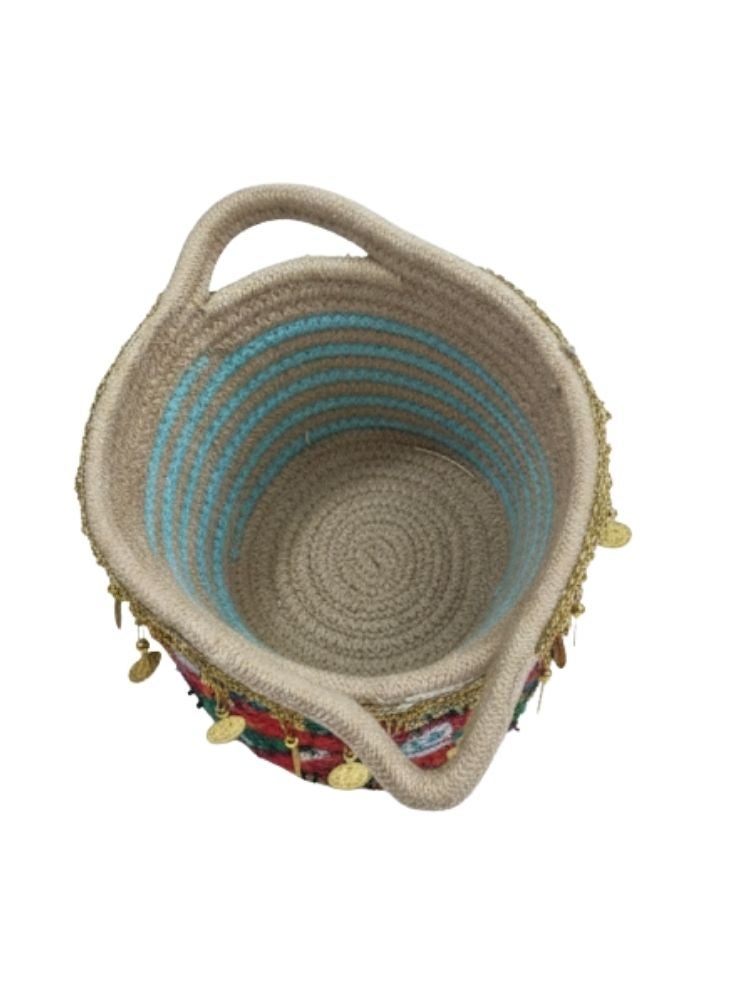 Premium Handmade Decorative Fabric Basket with Coin Tassels for Towels, Gifts, or Home Organization - Image 2